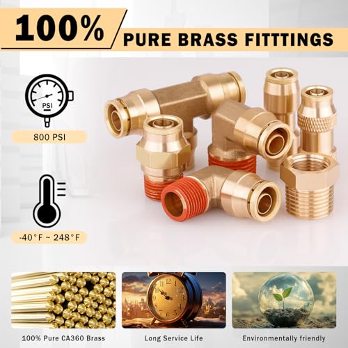 CheeMuii 288PCS Brass DOT Air Line Fittings with 4 Roll 100FT DOT Air Lines - size: 100FT-4ROLL-288PCS