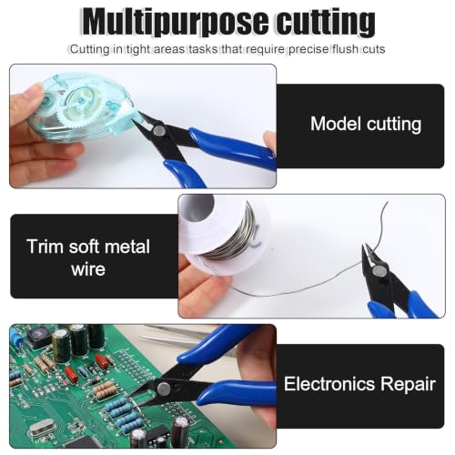 6 Pack Zip Tie Cutter, Flush Cutters for Precision Cutting, Small Wire Cutters for Electronics & Jewelry, Jewelry Wire Cutters for 3D Printing & Model Building, 5-Inch Carbon Steel Diagonal Nippers