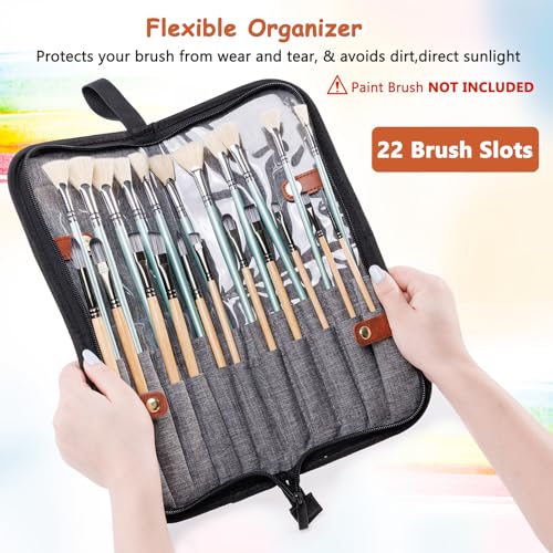 Paint Brush Holder Case for Artists, 22-Slot Paint Brush Case Pop-Up Stand - color: Gray, size: Large 6*13.5"