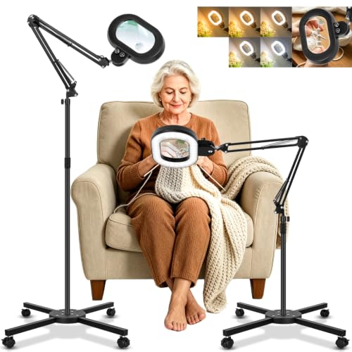 Floor Magnifying Glass with Light, 4 Wheel Stable Stand Base 12X 30X - color: Black