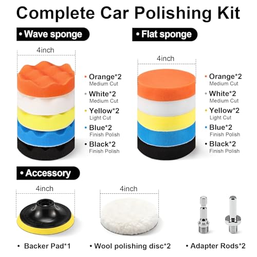4 Inch 24 PCS Buffing Polishing Pads, Car Foam Sponge Drill Attachment - color: 24 Pieces
