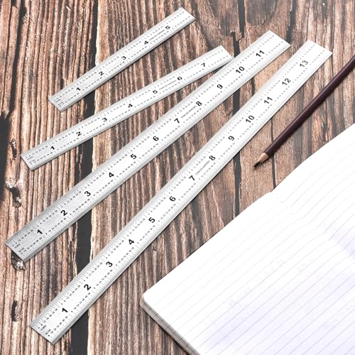 12 Inch Machinist Ruler, 4-Pack Stainless Steel Precision Scale Ruler with Inch/Metric Etched Markings, Dual Side Measuring Rule for Engineers, Drafting, Woodworking - style: 12 Inch