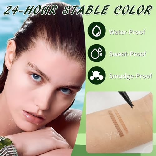QIC Microblading Eyebrow Pen, 4 Tip Waterproof Brow Pencil for Hair Strokes - color: Dark Brown with Brush