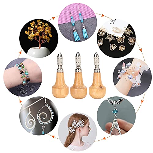 3 Set Hand Chucks Wooden Handles Pin Vise Hand Drill Wooden Handle Pear Shape Graver Handle for Stone Setting Graver Replacement