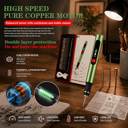 Engraving Pen,Lightweight Kit,35 Bits,3 Speed,Beginner-friendly Craft Tool - color: Green-n