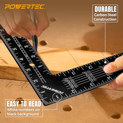 POWERTEC Framing Square, 16'' x 24'' Steel Carpenter Square with Rafter Tables, Framing Tools & Right Angle Ruler for Carpenter, Woodworking, Construction (80008V) - size: 16" x 24" Framing Square