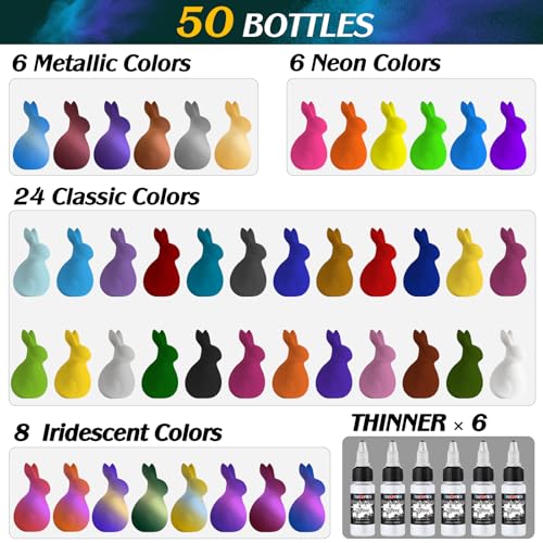 FansArriche Airbrush Paint, 44 Colors with 6 Thinners, 20 ml/Bottle - color: 44 Colors with 6 Thinnners