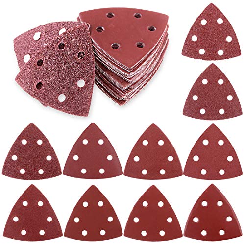 Glarks 50-Pieces 90mm / 3.5 Inch Triangle Mouse Detail Sander Sandpaper Sanding Paper Hook and Loop Assorted 40/60/80/120/180/240/400/600/800/1000 Grits for Random Orbital Sander(6 Holes)