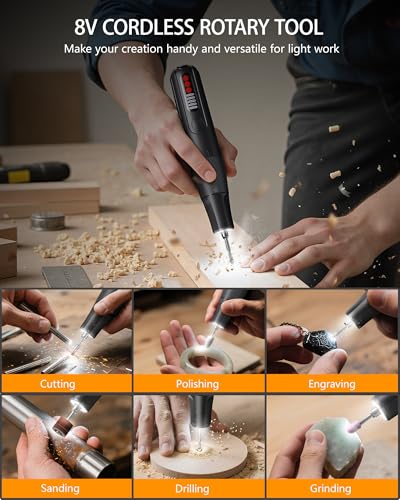 Cordless Rotary Tool, 8V Multi Tool with Auto-Lock Chuck & 5 Speed, 23,000RPM Rechargeable Engraver Kit with Storage Case, for Sanding, Polishing, Drilling, Carving, DIY Crafts