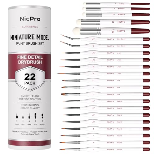 Nicpro Miniature Paint Brushes Drybrush - 22PCS Model Paint Brush Set - size: 22 PCS