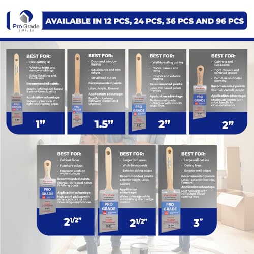 Pro Grade Paint Brushes, 2 Inch Angle Paint Brush, Walls & Trim, 12 Pack - size: 2 inches