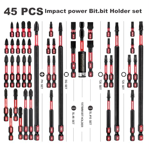 GEINXURN Impact Tough Magnetic Mixed 45Pack Insert Driver Bits, S2 Alloy Steel Screwdriver Power Bits Set with 1Pcs Impact Magnetic Bit Holder - size: Mixed-45Pcs