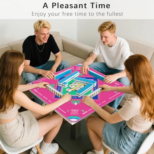 Magenta Mahjong Mat for Table 32.4" x 32.4", Lotus & Butterfly - color: Magenta