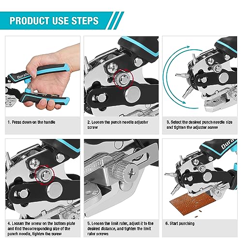 DURATECH Leather Hole Punch, Heavy Duty 6-Hole Punch Plier Tool