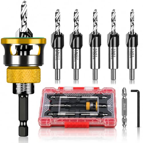 9PCS Countersink Drill Bit Set with Adjustable Depth Stopper - color: Golden, size: Standard - Manual Adjustment