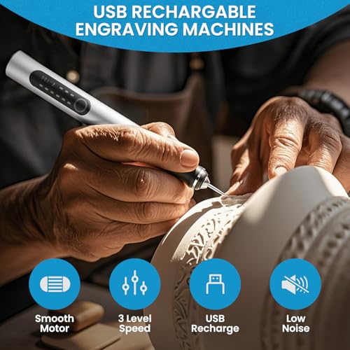 Electric Engraving Pen with 37 Bits for Wood Glass Stone Carving (Silver) - color: Silver