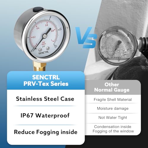 SENCTRL 0-15 Psi Low Pressure Gauge, 1/4 NPT Lower Mount - size: 0-15 Psi, style: Lower Mount