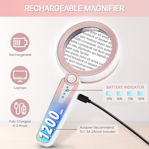 45X Magnifying Glass with Light for Reading, Jewelry, Low Vision Seniors - color: Pink