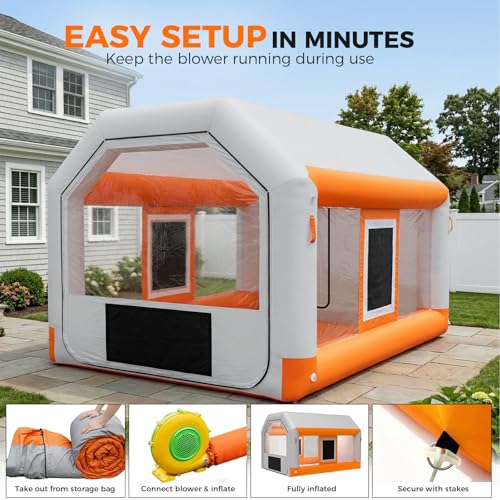 10x8.5x7ft Inflatable Paint Booth, Light Water-Resistant 210D Oxford Portable Spray Booth with Powerful Blower, Professional Mobile Workshop for Car Parts Furniture Crafts - size: 10*8.5*7 ft