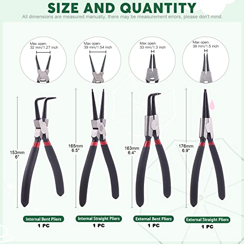 Keadic 8Pcs 7Inch Snap Ring Pliers with Hook Set Includes Straight/Bent/Jaw/Tips C-Clip Pliers Kit, Heavy Duty Circlip Pliers Kit, Internal/External Precision Spring Loaded Plier for Ring Removing