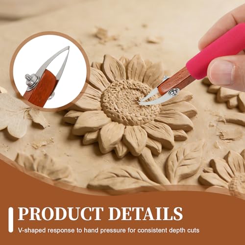GtohHavea L3 V-Shaped Pottery Carving Tool, 304 Stainless Steel - color: red-V-Shaped Crisp Lines