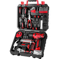 DEKOPRO Drill Set: 8V Cordless Drill, Home Tool Kit with 126 Piece Set - color: Red