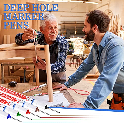 Ireer 60 Pcs Multi Purpose Deep Hole Marker Pens Long Nosed Marker Deep Drill Hole Long Nib Scriber Waterproof Mechanical Carpentry Colorful Marker Pen for Woodworking Hardware Decoration Construction