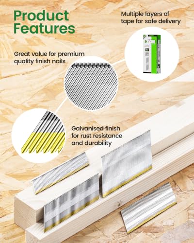 meite 15 Gauge Angled Finish Nails 2 Inch 34 Degree Galvanized 500PCS - size: 2-Inch