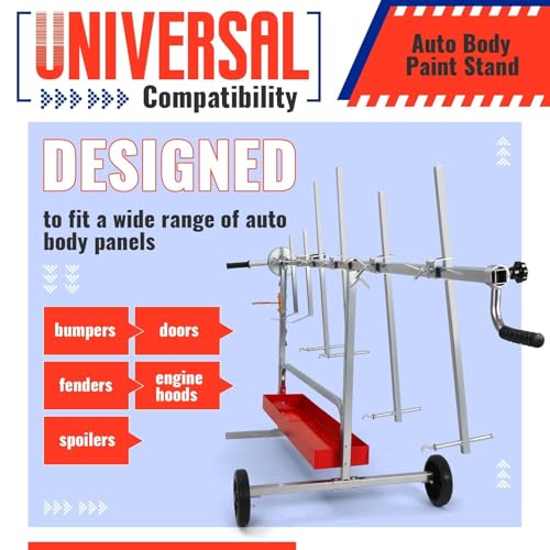 Auto Body Paint Stand 6 Racks, 360°Rotation w/Adjustable Bars, 2 - color: Red