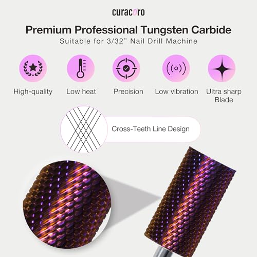 Curacoro Nail Drill Bits 3/32'' Large Barrel Carbide Bit (Fine) - color: Galaxy - Large Barrel Bit, size: Fine