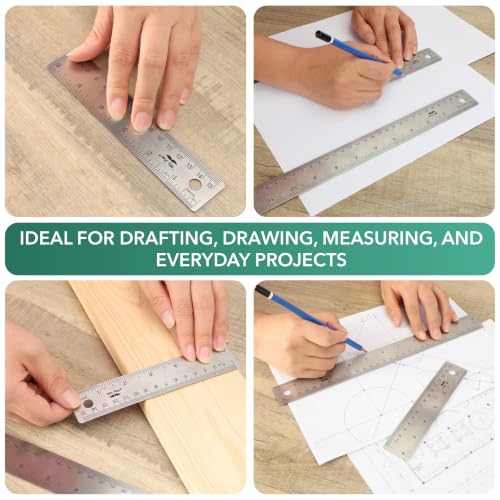 Mr. Pen- Metal Ruler with Non-Slip Cork Back, 2 Pack, 6" and 12" - size: 6", 12"