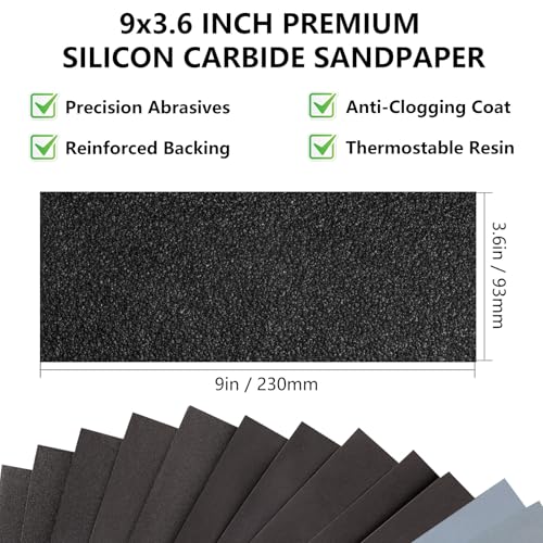 Sandpaper 60 Grit, Wet Dry Sand Paper 9 x 3.6 Inch - size: 9 x 3-2/3 Inch, style: 60Grit