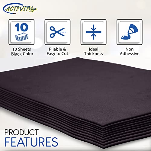 Black EVA Foam Sheets, 9 x 12 Inch, 2mm Thick Handicraft Foam Paper for Arts and Crafts, by ACTIVITYya - 10 Sheets - color: BLACK