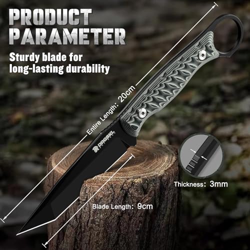 DRGSKL Tanto Fixed Blade Knife - Camping Knife with Sheath - Green - color: Green