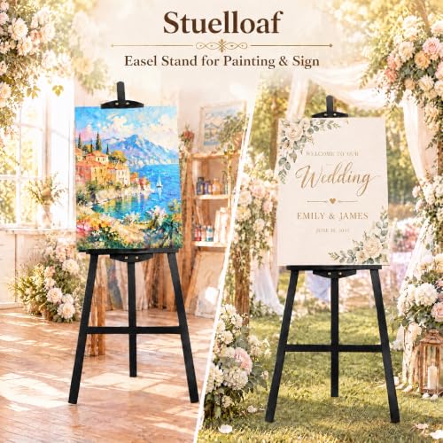 Adjustable Black Pine Wooden Painting Easel, Art Easel Stand - color: Black