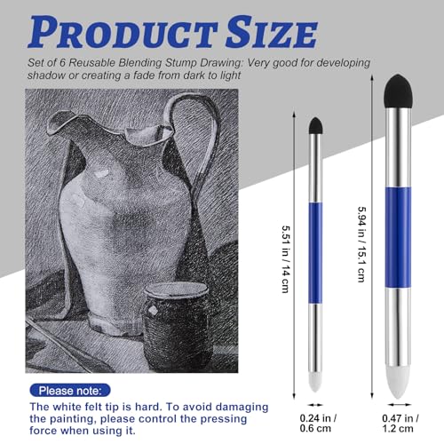 Kosiz Blending Sponge Pen Dual Tip Oil Pastels Blender, Blue, 6 Pcs - color: Blue