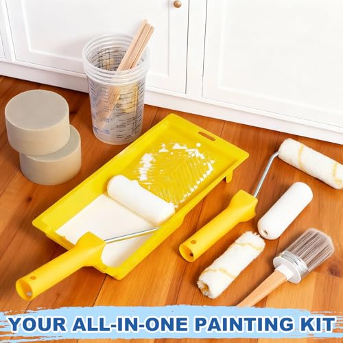 LemonRoad 18 Pcs Paint Brush and Roller Set, 4 Inch, Combo Brush Set - size: 4 Inch, style: Combo Brush Set