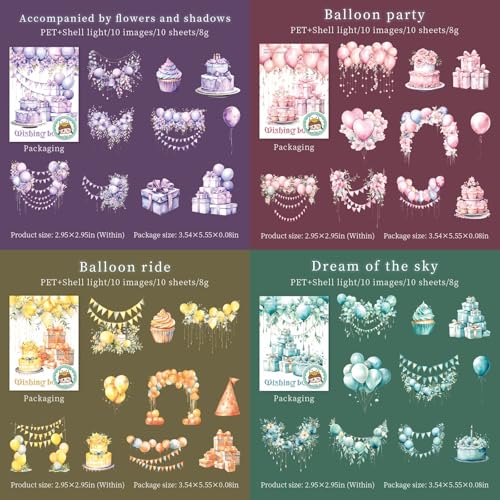 60 Pcs Pastel Birthday Balloon Stickers for Journaling and Scrapbooking - color: Wishing Balloon