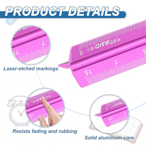 YOKIVE Metric Engineer Scale Ruler, (13 Inch, Rose Red) - color: Rose Red