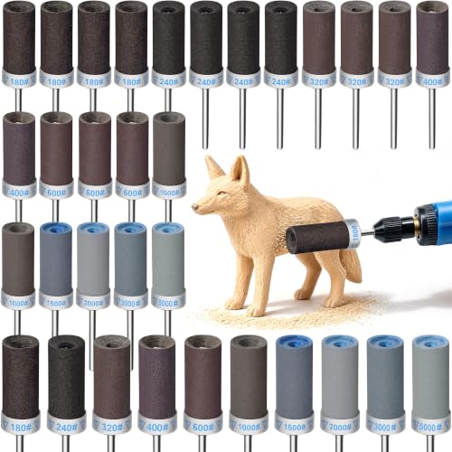 shengbenhao 32Pcs Sanding Drums Sandpaper Sticks Set for Dremel Rotary Tool - style: 32Pcs Mixed Grits