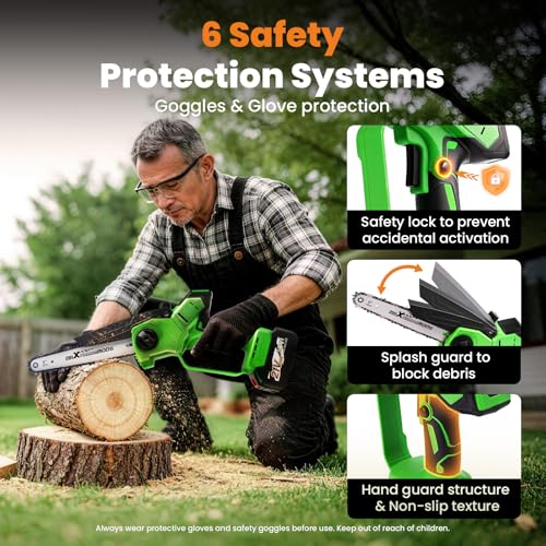 maXpeedingrods Electric Chainsaw Cordless, 8 Inch & 6 Inch Mini Chainsaw - color: Light Green 1 Battery 8 Inch