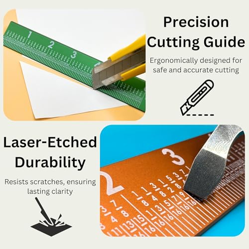 2-Pack 12 Inch 30° Precision Metal Ruler, High-Grade Laser-Engraved Aluminum Ruler for School, Office, Architects, Draftsman, and Engineers (Onyx Black and Silver) - color: Silver, Onyx Black