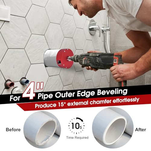 4 Inch PVC Pipe Beveling Tool with 3 Steel Blades, PVC Deburring Tool, PVC Chamfer Tool, Pipe Reamer Plumbing Tool for PVC, CPVC, ABS, PP, PE