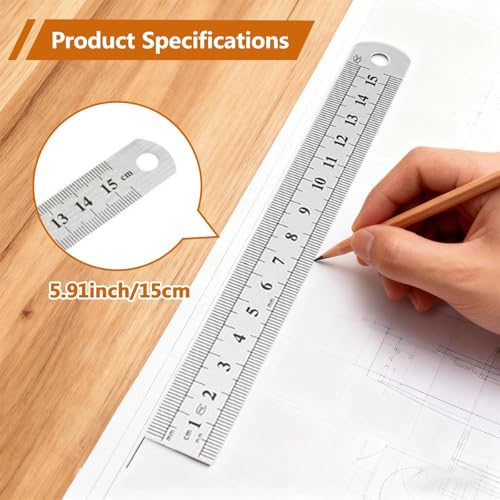 3PCS Stainless Steel Ruler Precision Straight Edge Measuring Tool Metric and Inch Scale Metal Drawing Engineering Craft Projects - color: silvery, size: 15CM