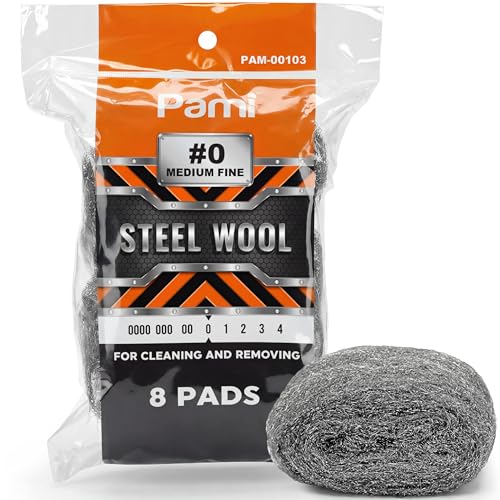 PAMI #0 Medium Fine Steel Wool Scrubber Pads,Reusable,Non-Scratch,8-Pack - style: #0 - Medium Fine