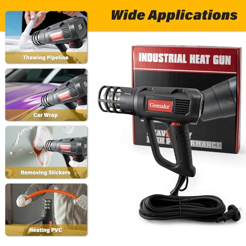 Gomake Vinyl Wrap Tool Window Tinting Kit with Heat Gun 16FT Cord,Sponge Roller,Magnet Holder,Vinyl Tucking Tool,Tint Squeegee, Film Cutter for Car Wrapping, Graphics and Decal Installation