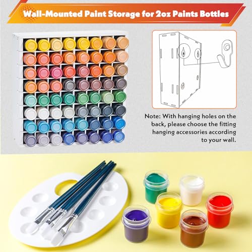 64 Grids Craft Paint Storage Organizer, Wall-mountable Paints Holder, Stackable Paint Bottle Rack Stand for 2oz Acrylic Craft Paints