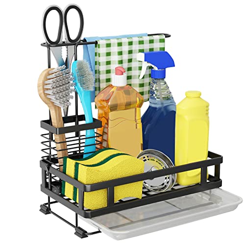 Godboat Kitchen Sink Organizer with Brush Rack - Sink Caddy with Drain-Pan