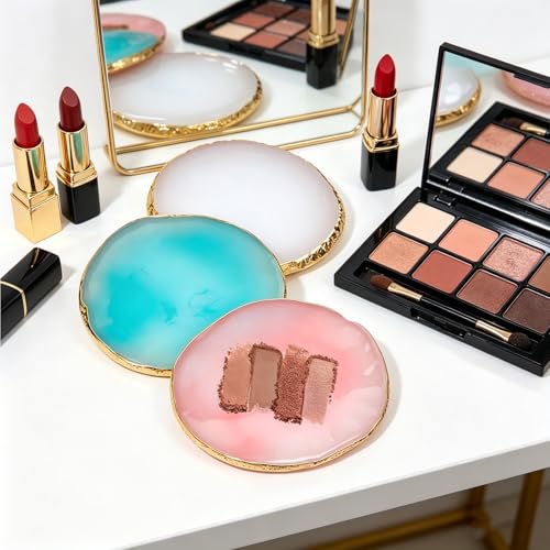 Resin Nail Art Palette-3Pcs Polish Palette, Gilded Edge Gel Nail Polish Holder Tray DIY, Makeup Display Board Cosmetic Mixing Tools(White,Pink,Blue)