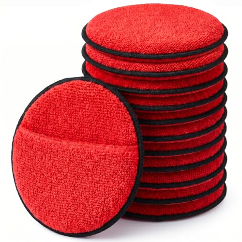 12Pcs 5-Inch Microfiber Foam Wax Applicator Pads with Finger Pocket - color: Red, size: 12pcs